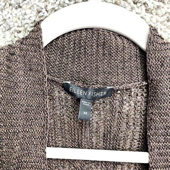 Eileen Fisher Cardigan Sweater Women’s M Brown Variegated Linen Silk Knit Lightw - Picture 2 of 6
